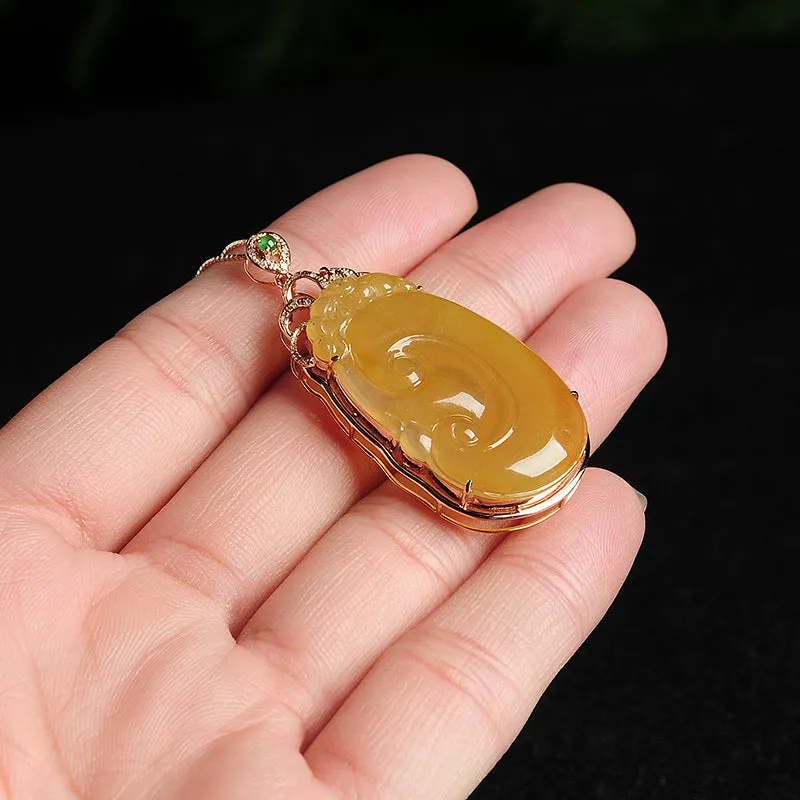 Natural Jade Pendant Jadeite Gold Ruyi Pendant PT68