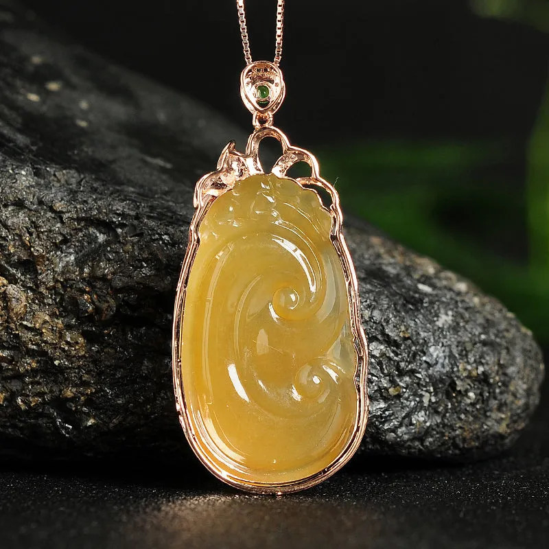 Natural Jade Pendant Jadeite Gold Ruyi Pendant PT68