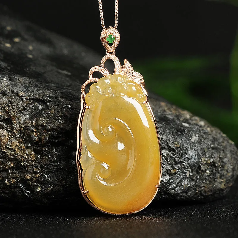 Natural Jade Pendant Jadeite Gold Ruyi Pendant PT68