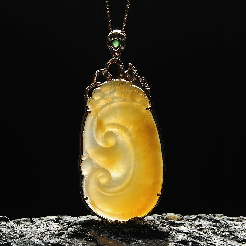 Natural Jade Pendant Jadeite Gold Ruyi Pendant PT68