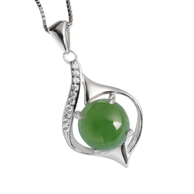 Natural Jade Pendant Nephrite Silver Zircon Pendant ZPT160