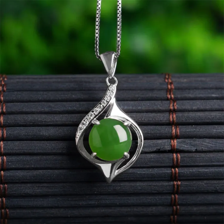 Natural Jade Pendant Nephrite Silver Zircon Pendant ZPT160