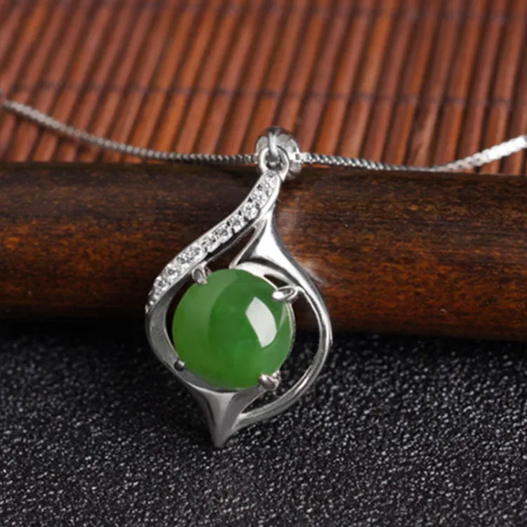 Natural Jade Pendant Nephrite Silver Zircon Pendant ZPT160