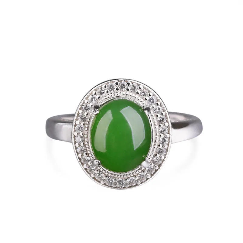 Natural Jade Ring Nephrite Silver Adjustable Ring ZNRG099