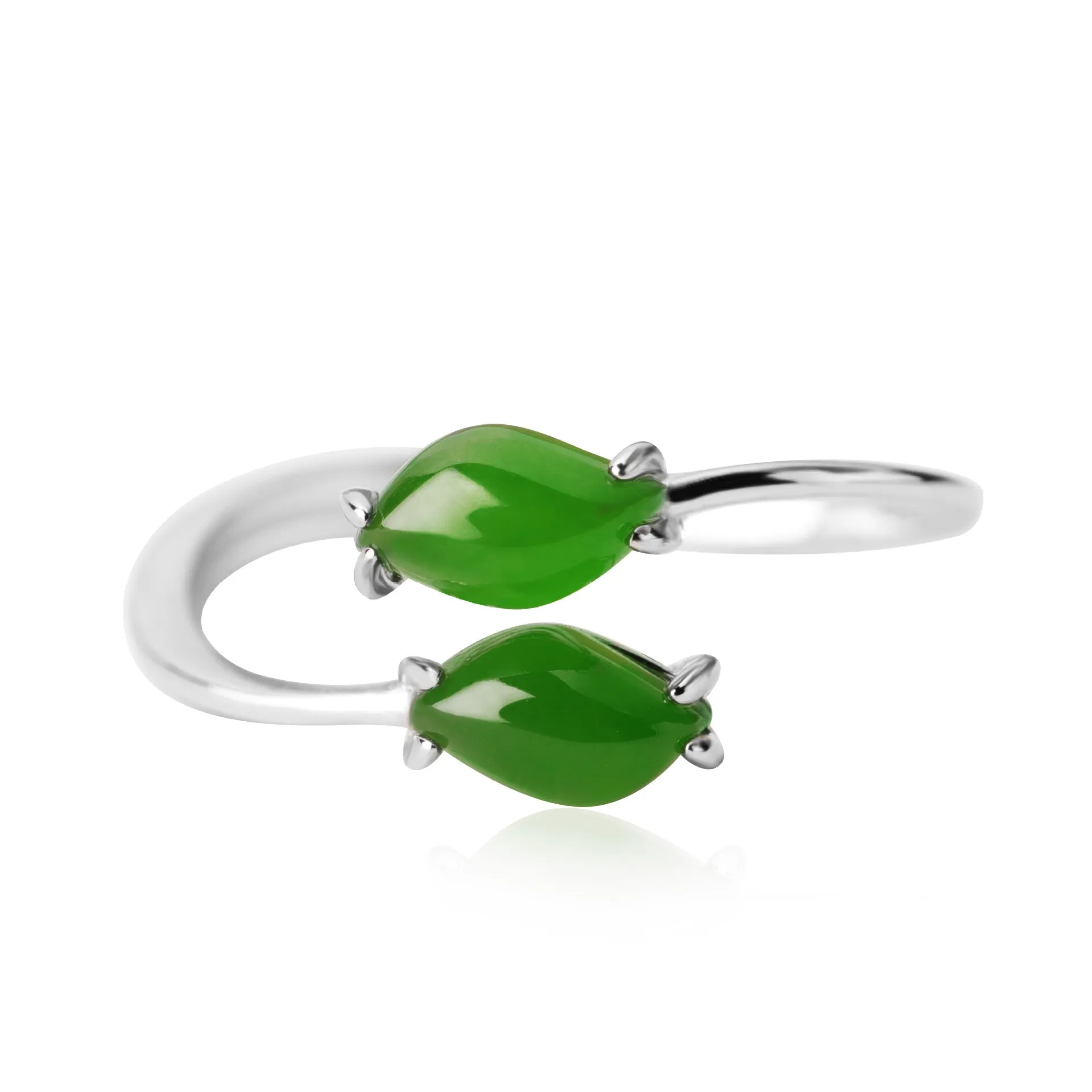 Natural Jade Ring Nephrite Silver Adjustable Ring ZNRG127