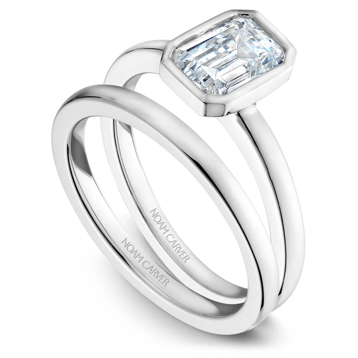 Noam Carver Bezel Set Solitaire Engagement Ring Setting in White Gold