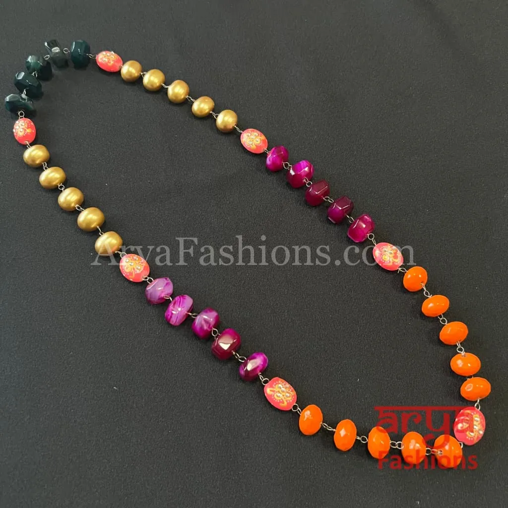 Noori Pink Beads Golden Pearls Indian Necklace