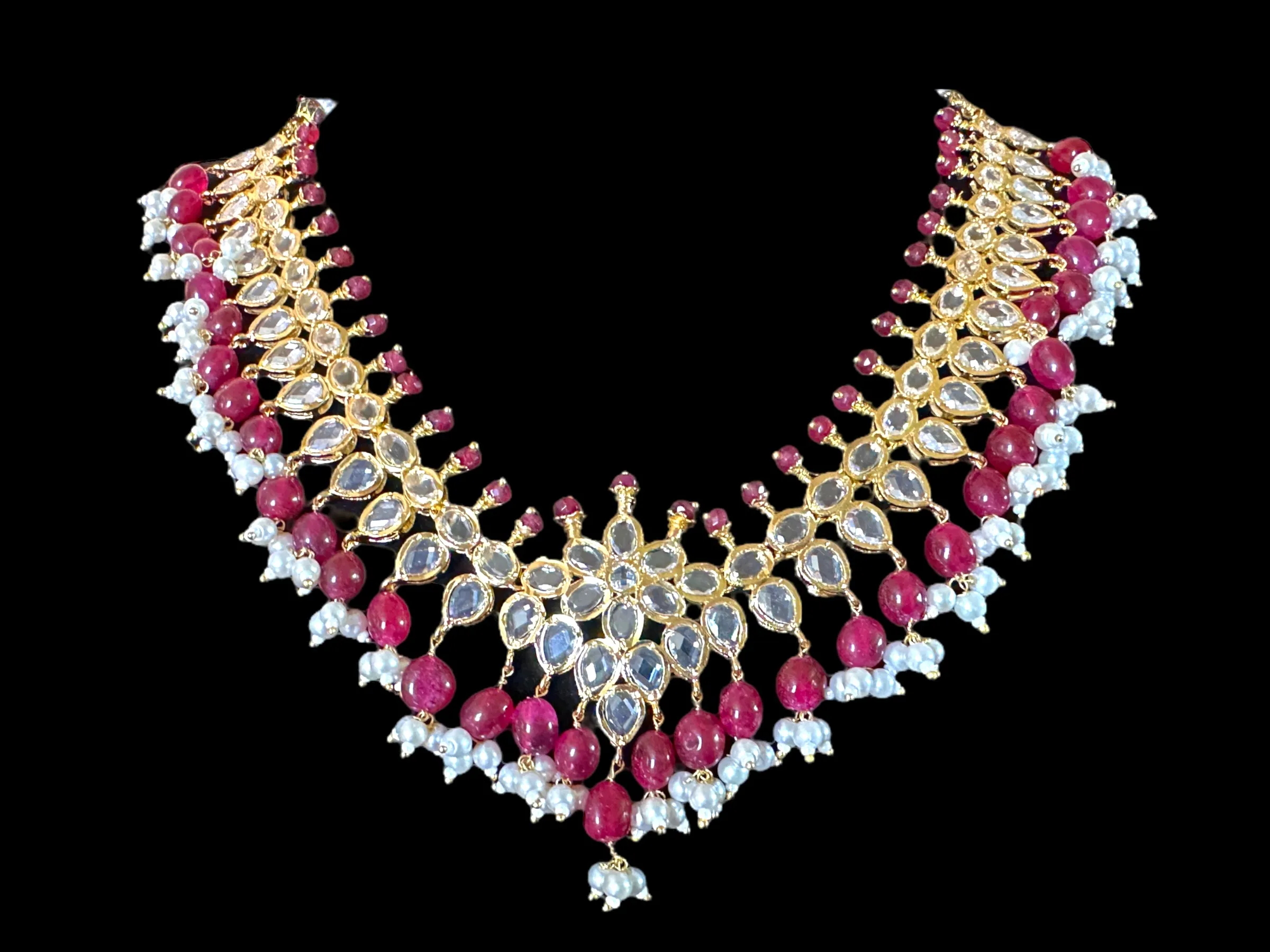 NS520 AMIRA hyderabadi necklace with earrings - Ruby ( READY TO SHIP)