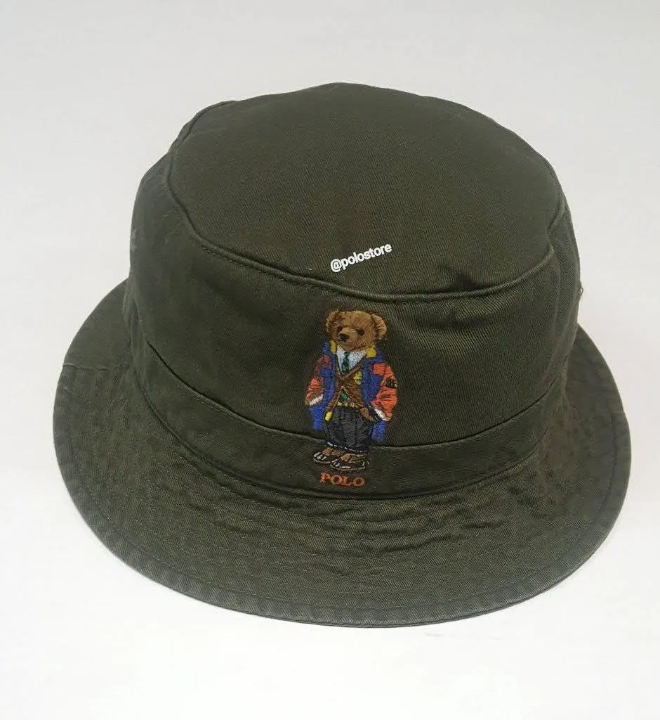 Nwt Polo Ralph Lauren Olive Teddy Bear Bucket Hat