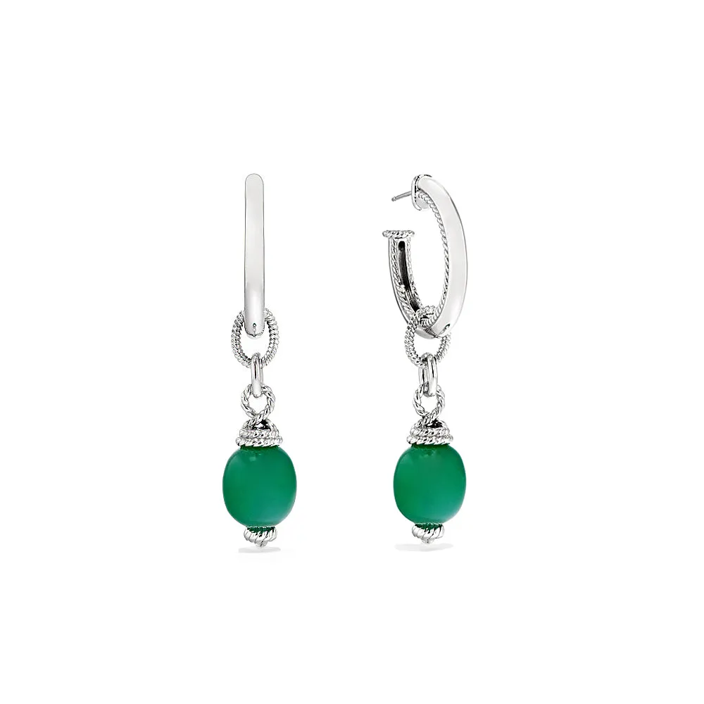 Ocean Reef Drop Hoop Earrings With Green Chalcedony