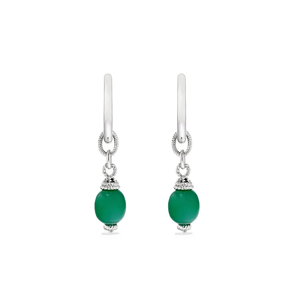 Ocean Reef Drop Hoop Earrings With Green Chalcedony