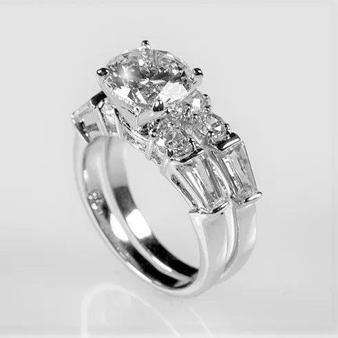 Odessa 2ct Round CZ Baguette Engagement & Wedding Ring Set | 4ct