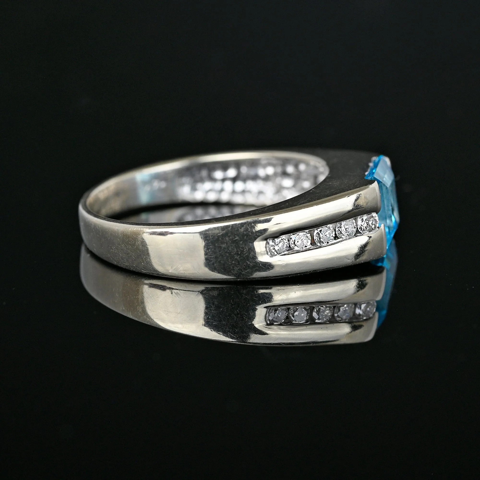 ON HOLD Estate Diamond Blue Topaz Ring in 14K White Gold