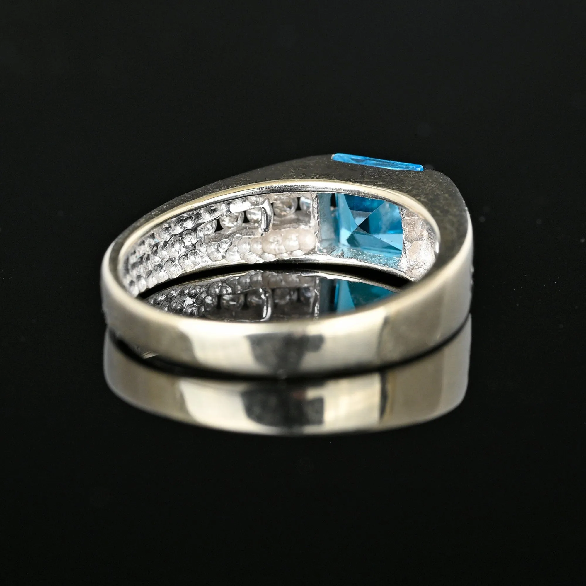 ON HOLD Estate Diamond Blue Topaz Ring in 14K White Gold