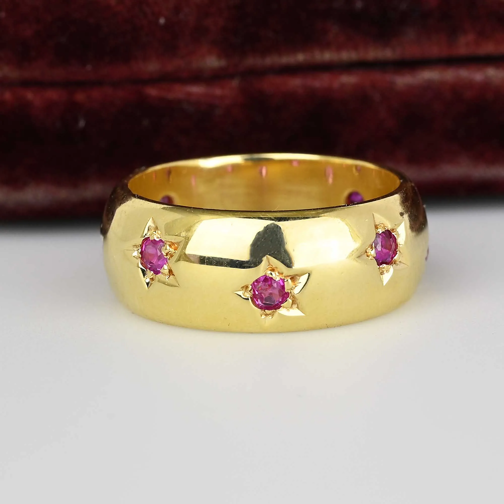 ON HOLD Vintage Heavy 14K Gold Star Ruby Eternity Ring Band