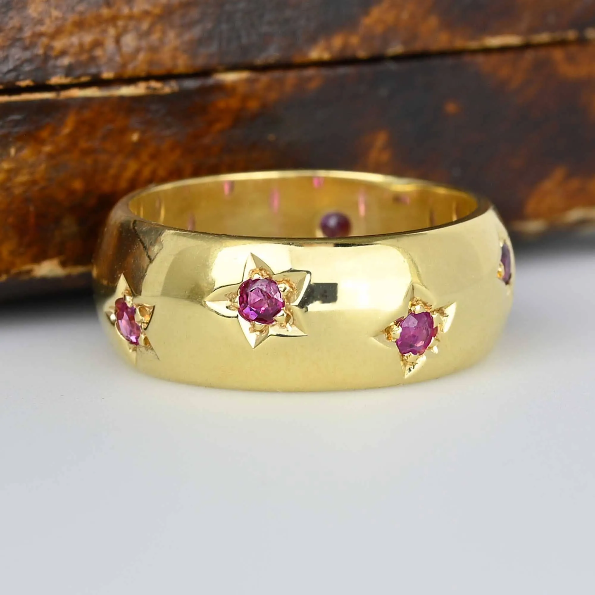 ON HOLD Vintage Heavy 14K Gold Star Ruby Eternity Ring Band