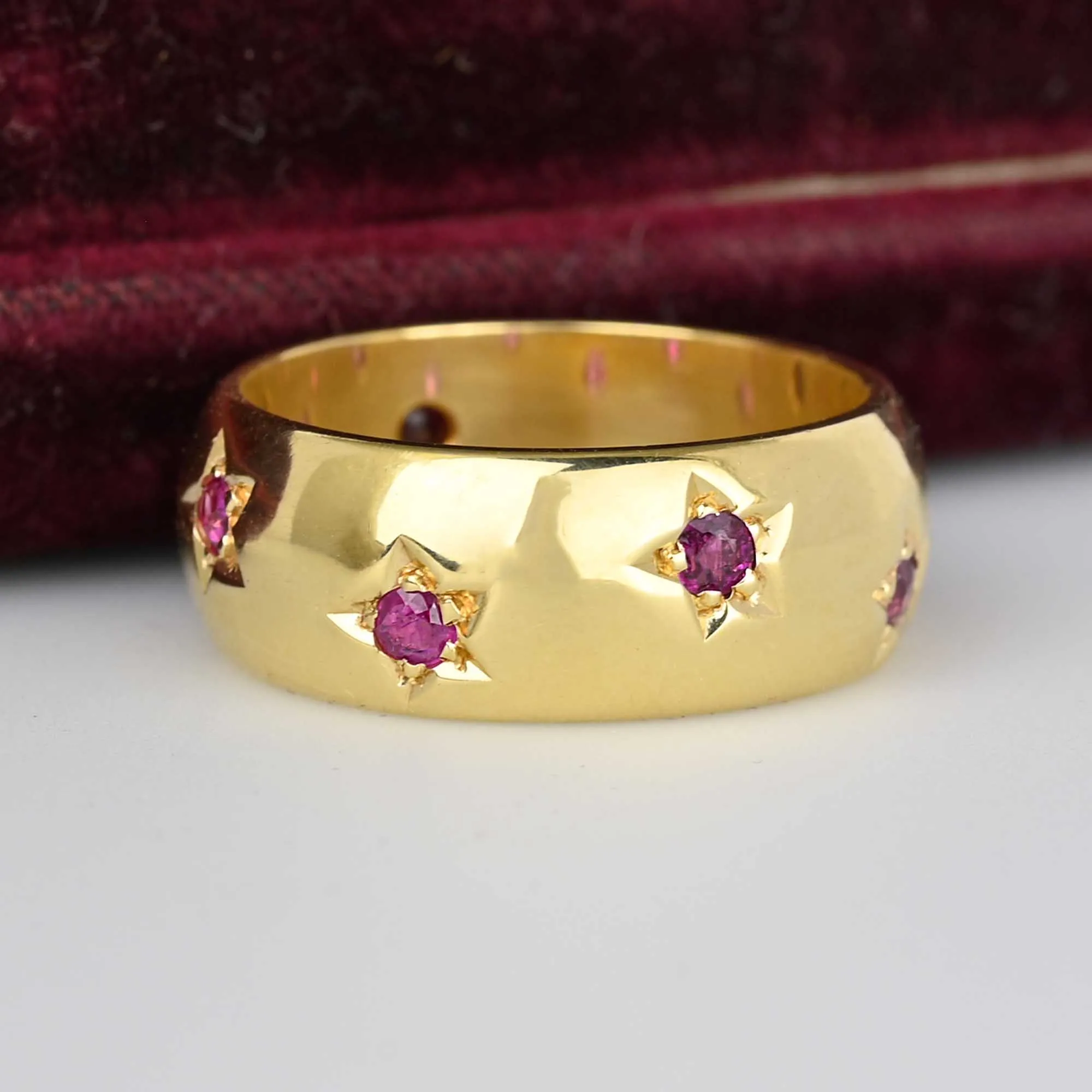 ON HOLD Vintage Heavy 14K Gold Star Ruby Eternity Ring Band