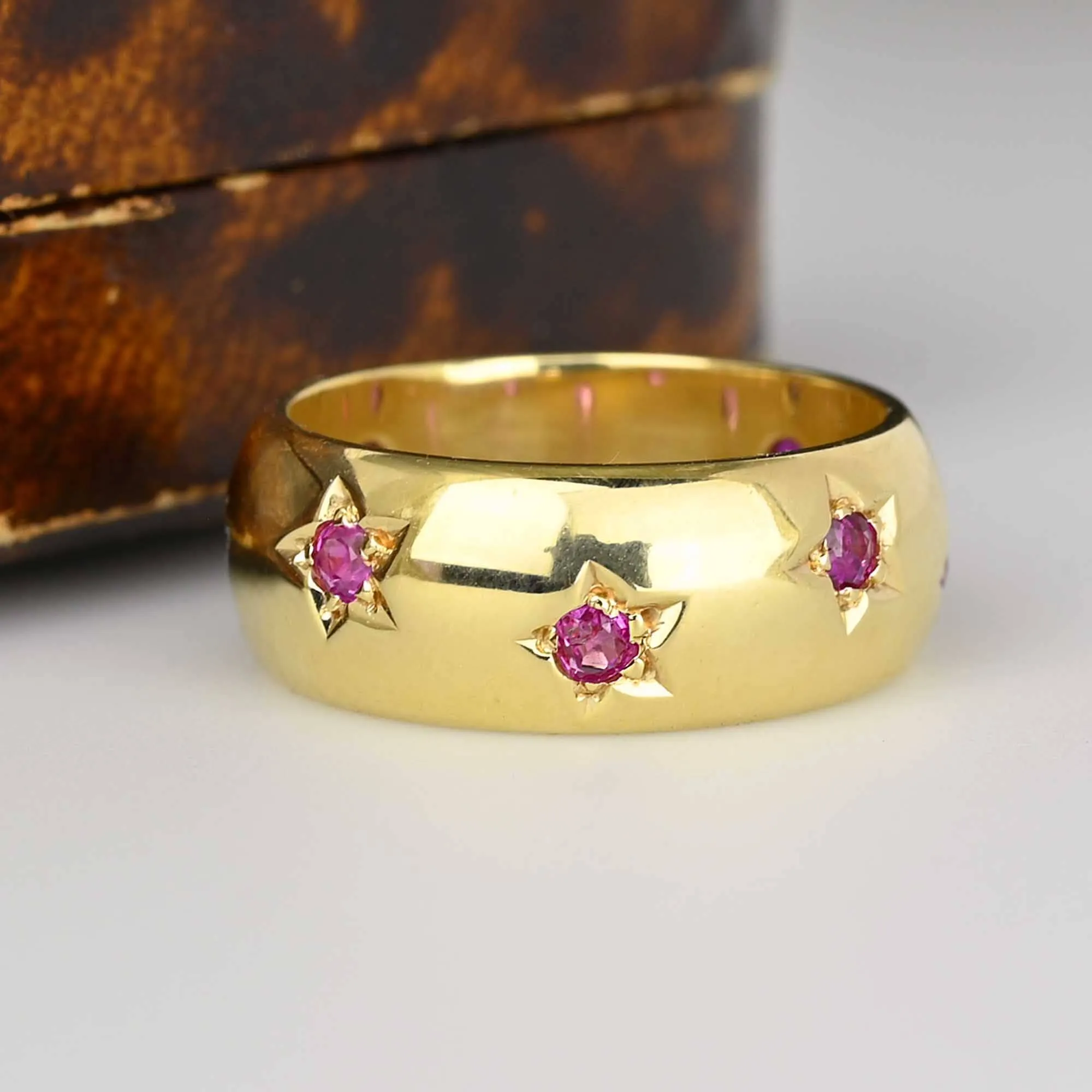 ON HOLD Vintage Heavy 14K Gold Star Ruby Eternity Ring Band