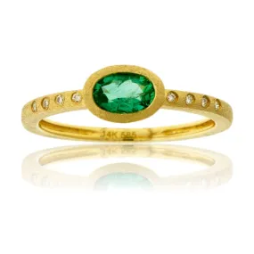 Oval Emerald and Diamond Flush Set Style Ring