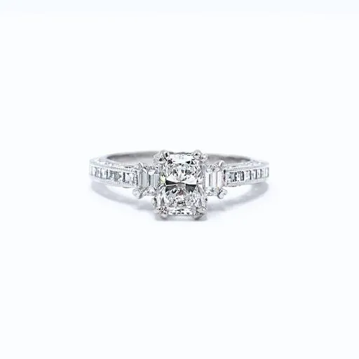 Over 1 ct GIA Certified Radiant Cut Diamond Platinum Engagement Ring