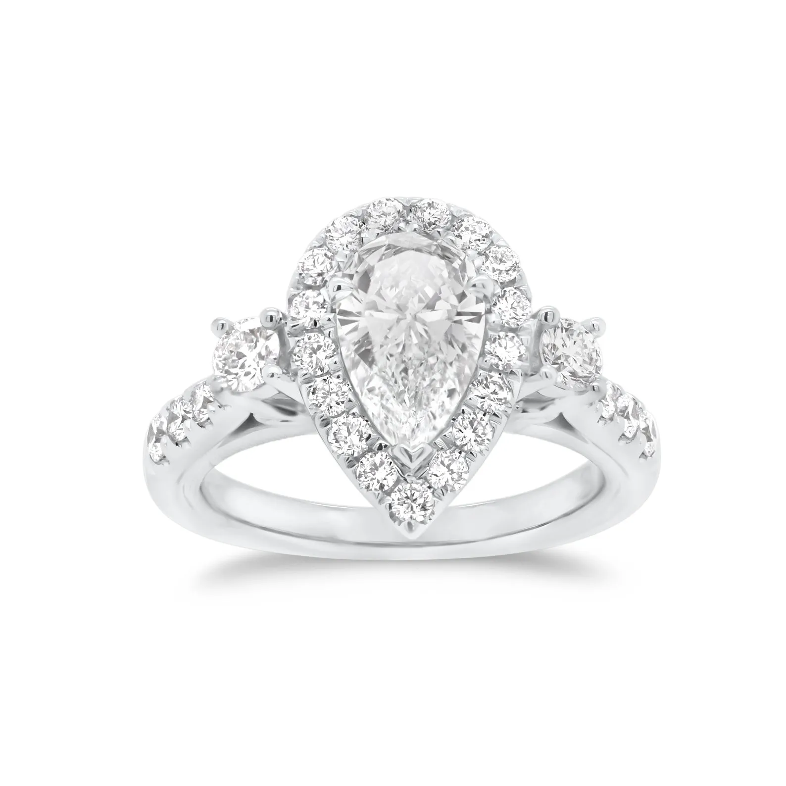 Pear Halo Diamond Engagement Ring with Side Stones