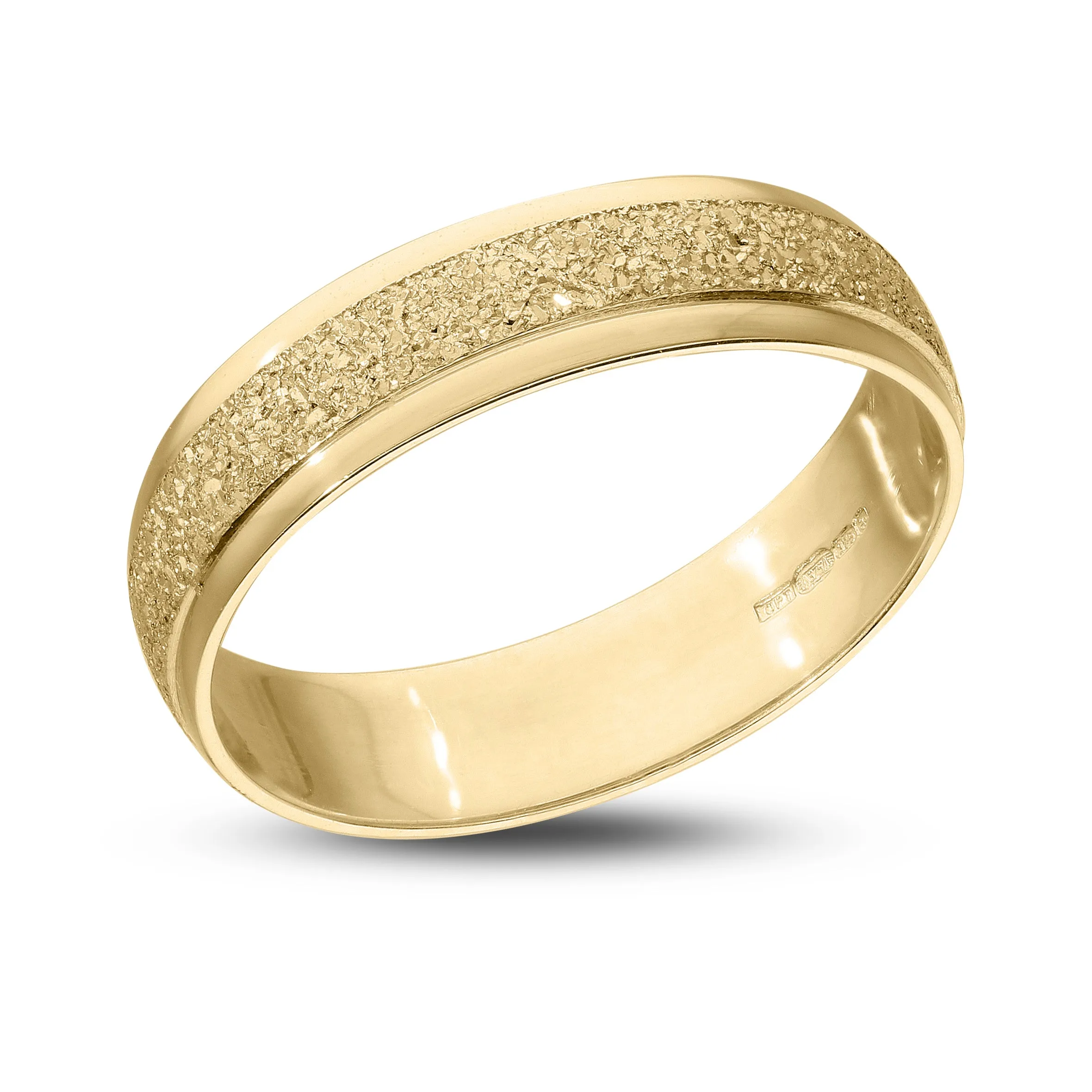 Personalised 9ct Gold Wedding Ring Set of 2 with Sparkling Rhodium Moon Dust Center in Yellow and White Gold