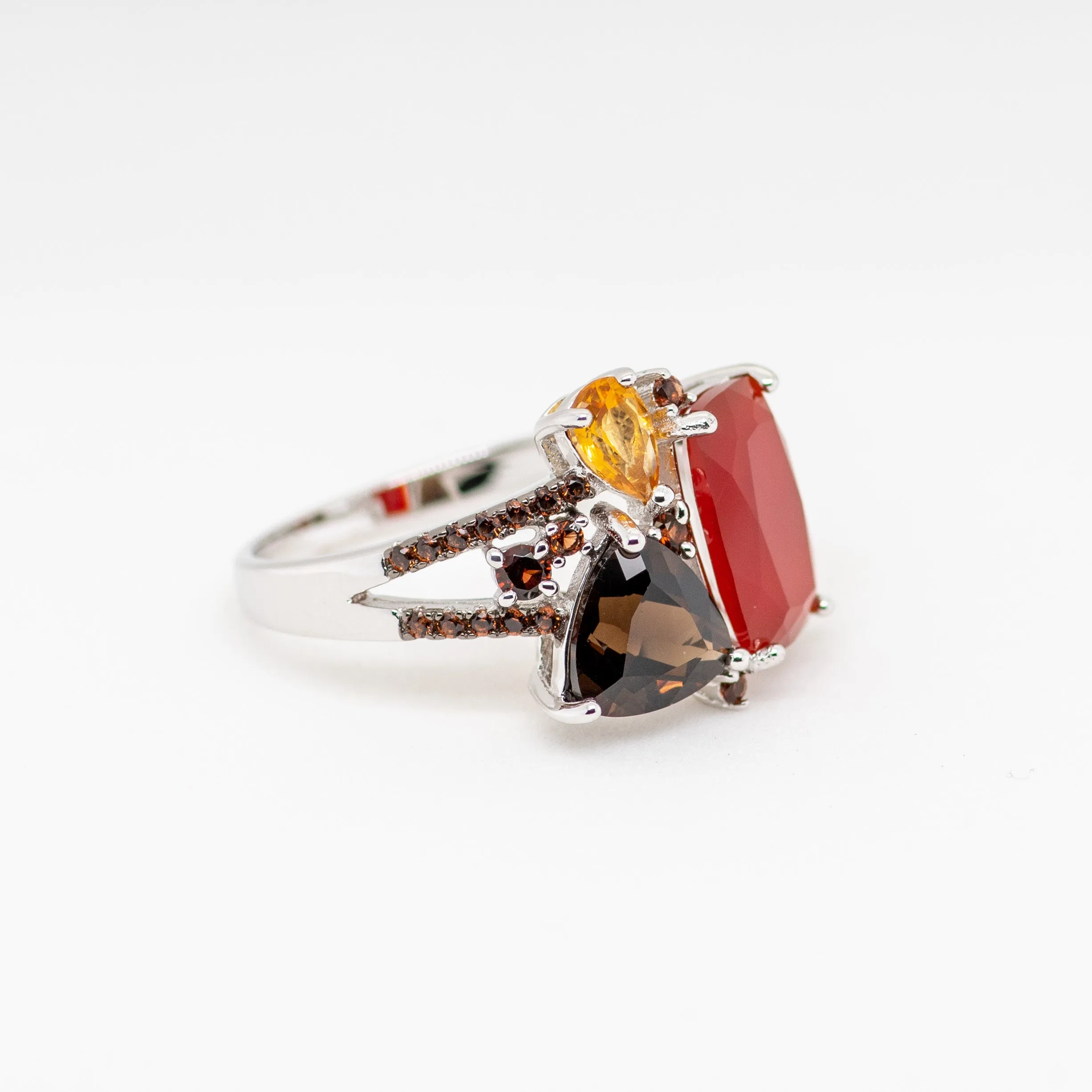 Phoenix Carnelian Quartz Citrine Ring in Sterling Silver