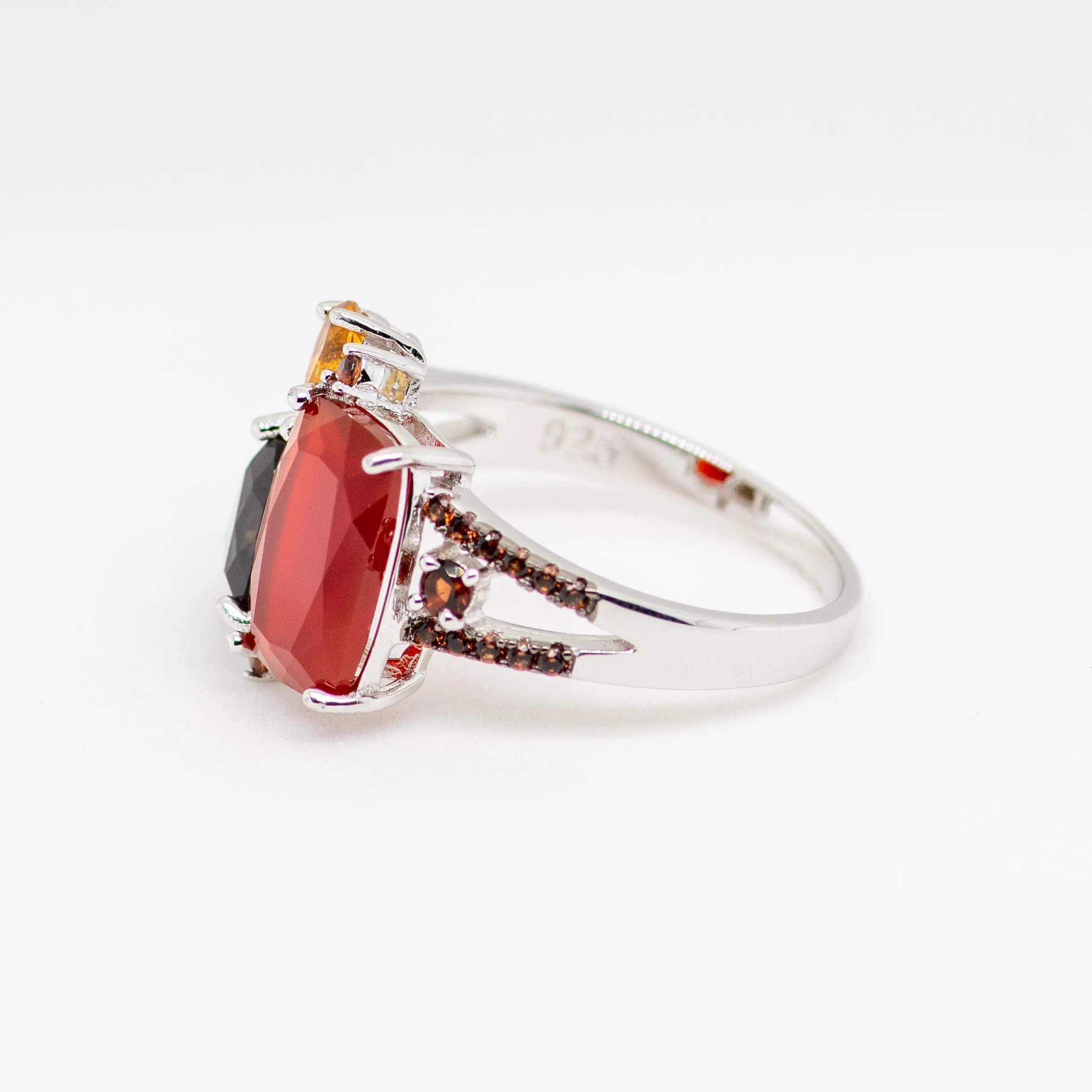 Phoenix Carnelian Quartz Citrine Ring in Sterling Silver