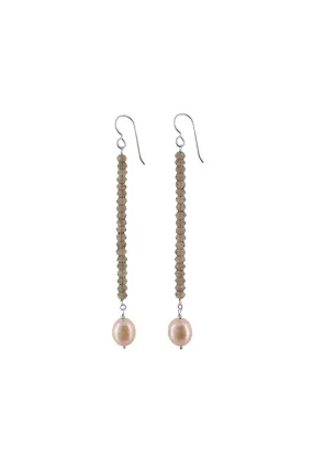 Pink Pearl, Brown Smokey Quartz Extra Long Earrings