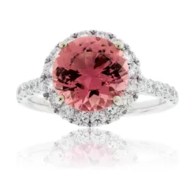 Pink Tourmaline and Diamond Halo Ring