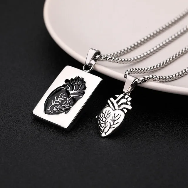 Puzzle Jewelry Couple Collares Anatomical Heart Necklace Women Valentine Day Gift Stainless Steel Bijoux Femme 2021