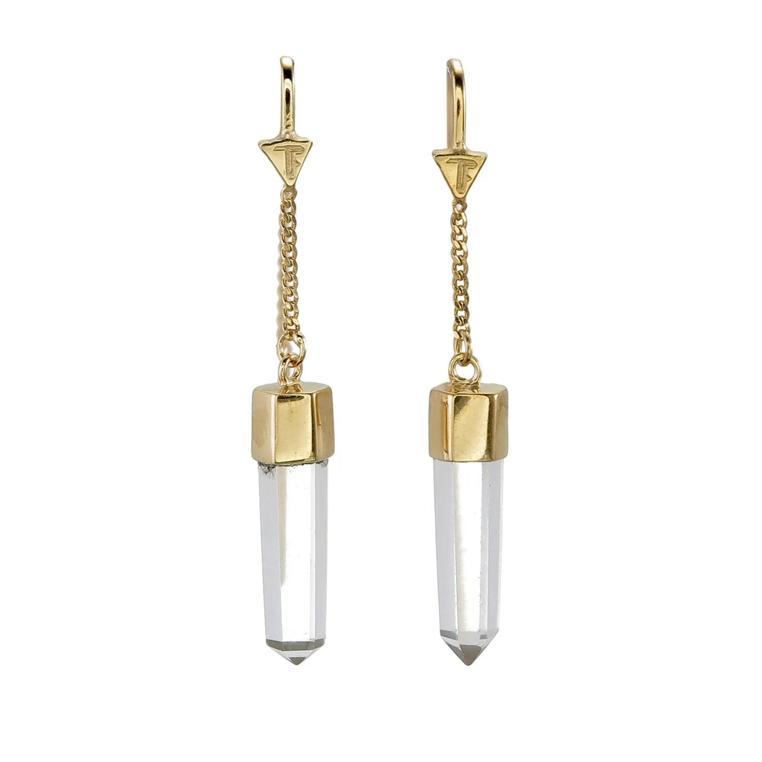 QUARTZ CRYSTAL POINT PULL THROUGH EARRINGS - GOLD