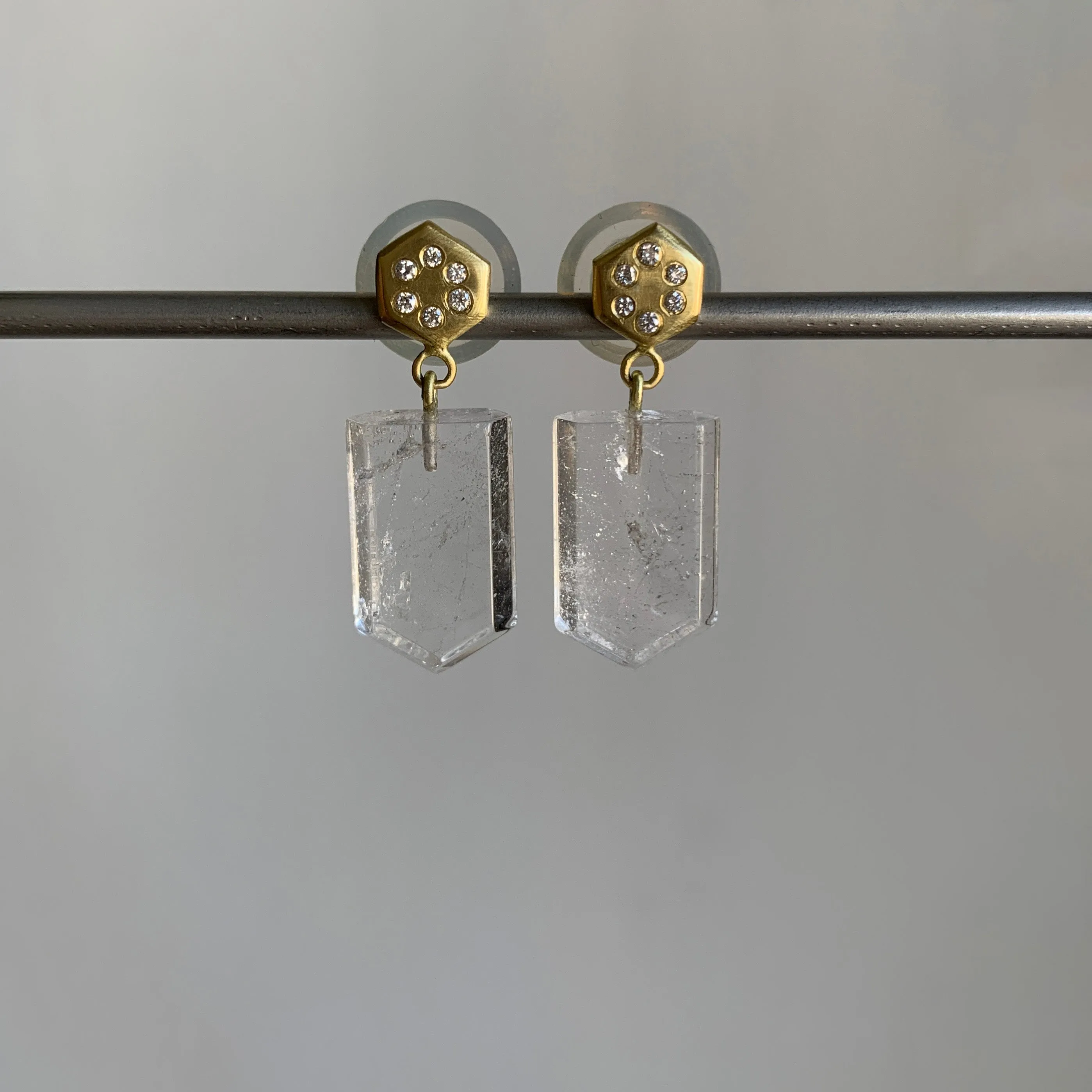 Quartz Pentagon Earrings with Diamonds