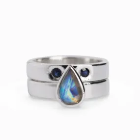 Rainbow Moonstone & Sapphire Ring