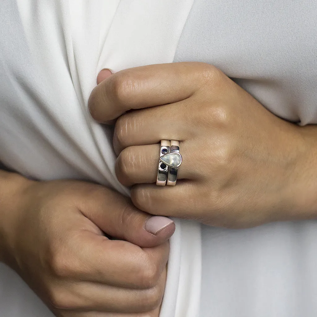 Rainbow Moonstone & Sapphire Ring