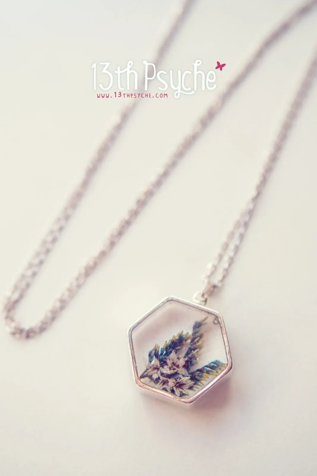 Real dried flower hexagon pendant necklace