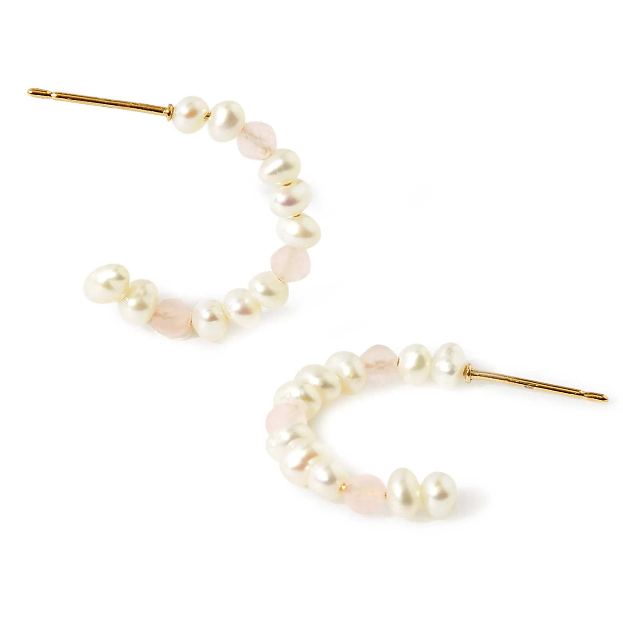 Real Gold Plated Pearl And Rose Quartz Hoop Earrings For Women By Accessorize London