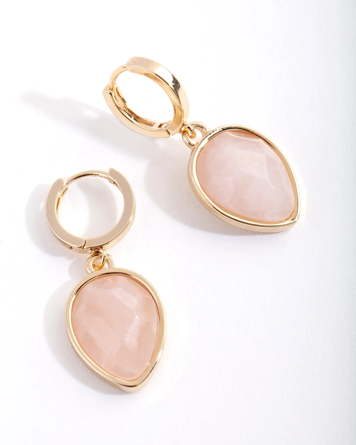 Real Gold Plated Rose Quartz Facet Huggie Earring