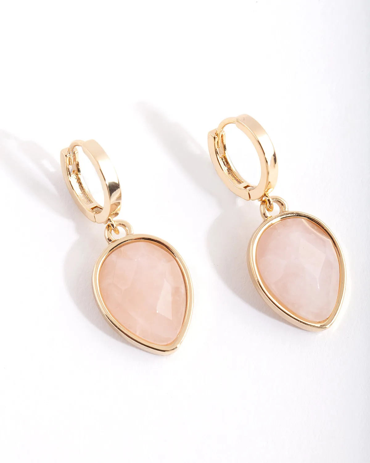 Real Gold Plated Rose Quartz Facet Huggie Earring