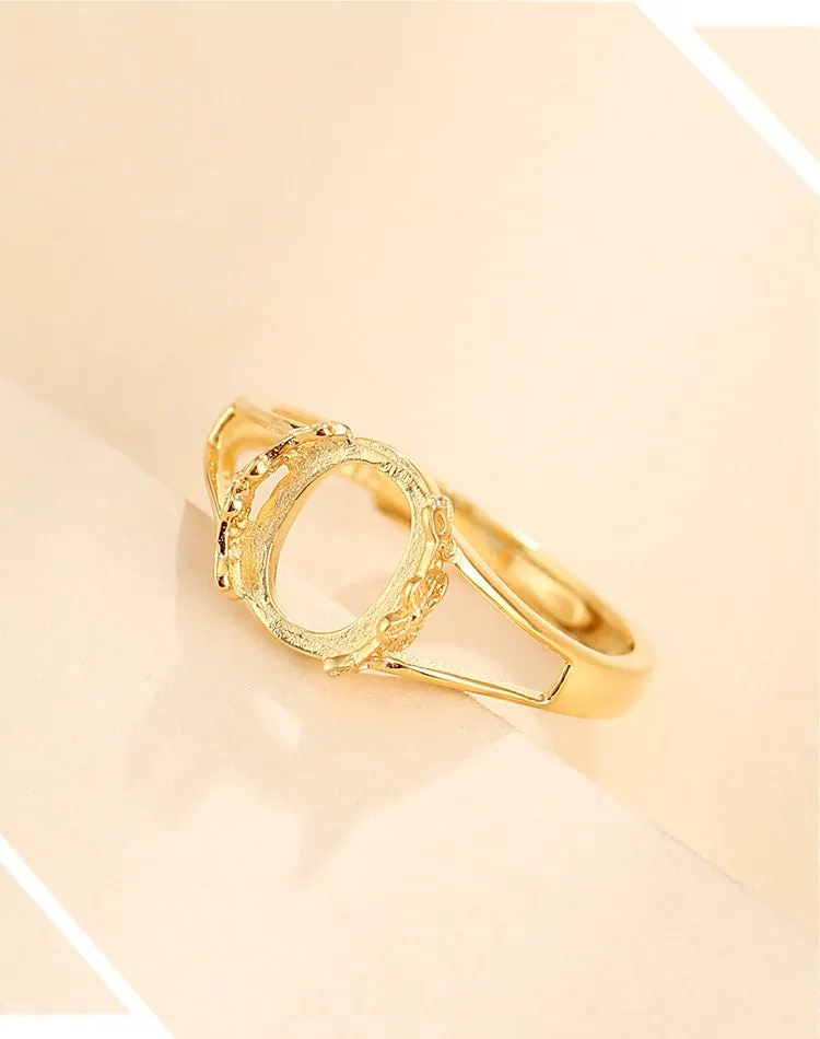 Ring Blank Setting 1pc Sterling Silver 925 18k Gold Vermeil Adjustable Oval Bezel Base 6-18mm Wholesale