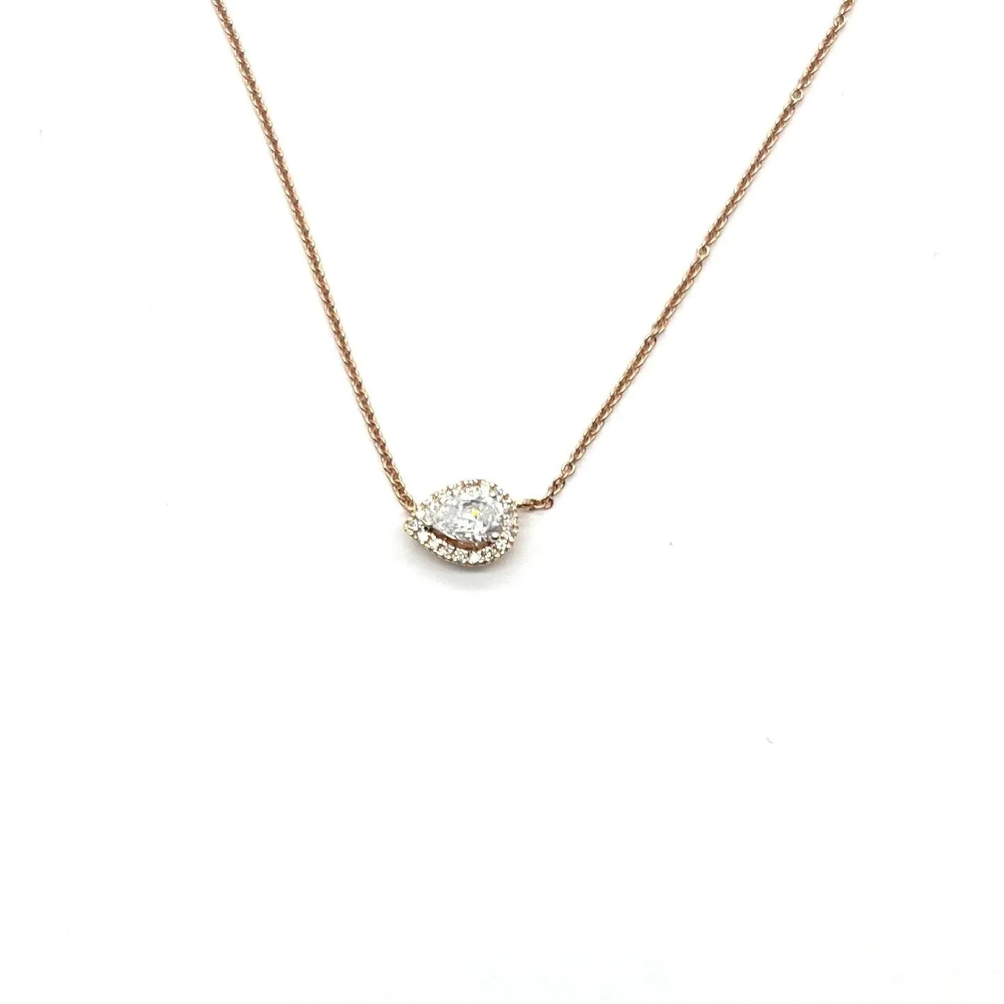 Rose Gold Pear Diamond Halo Station Necklace