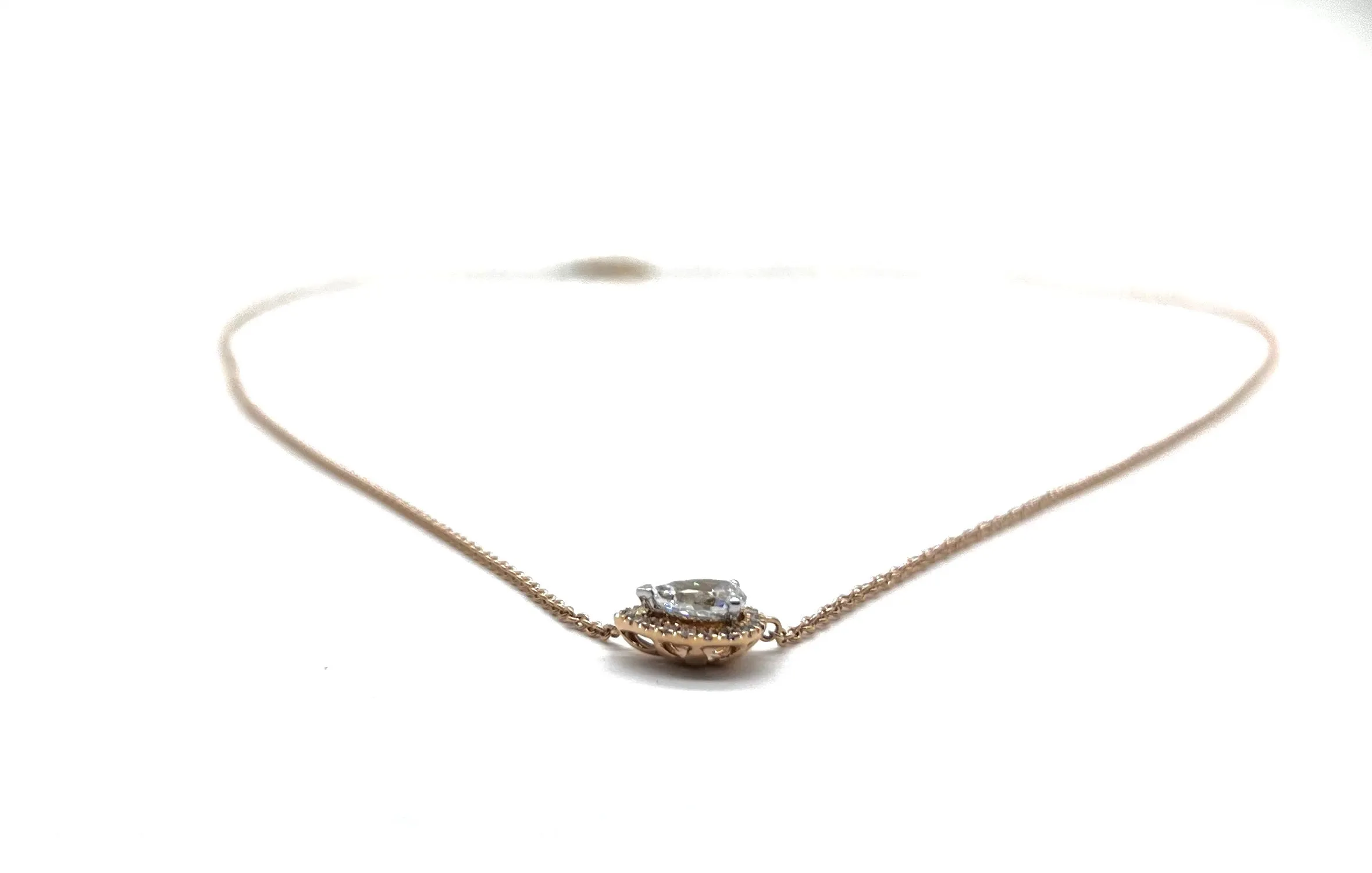 Rose Gold Pear Diamond Halo Station Necklace