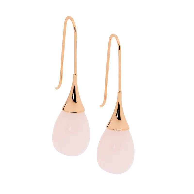 Rose Gold Plated Rose Quartz Tear Earrings