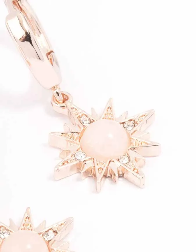 Rose Gold Rose Quartz Starburst Huggie Earrings