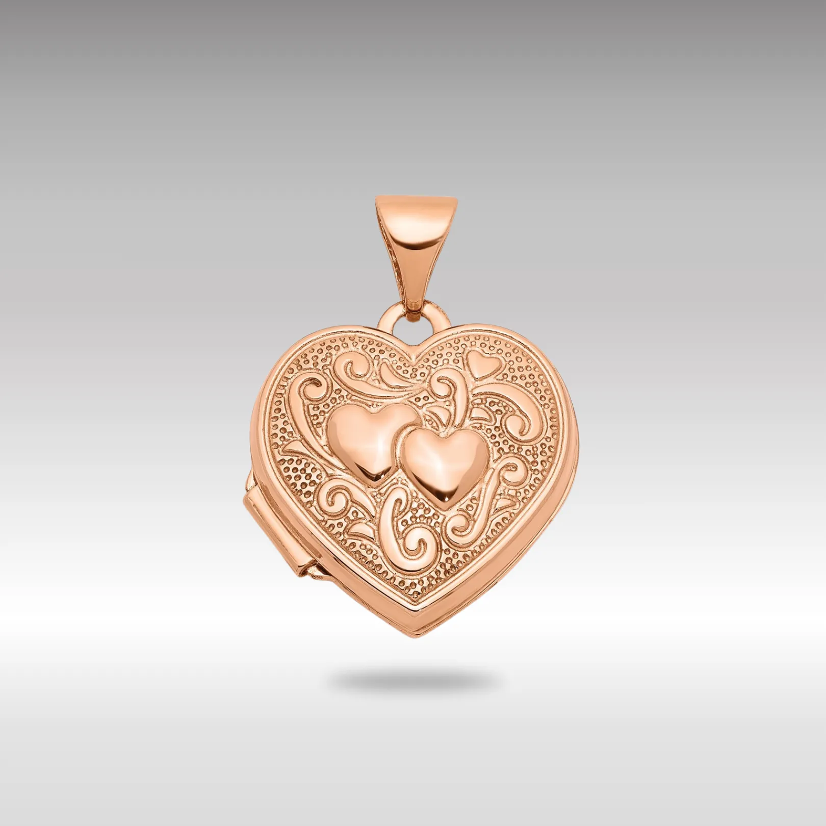 Rose Gold Textured Double Heart Scroll Design 15mm Heart Locket - Model XL659