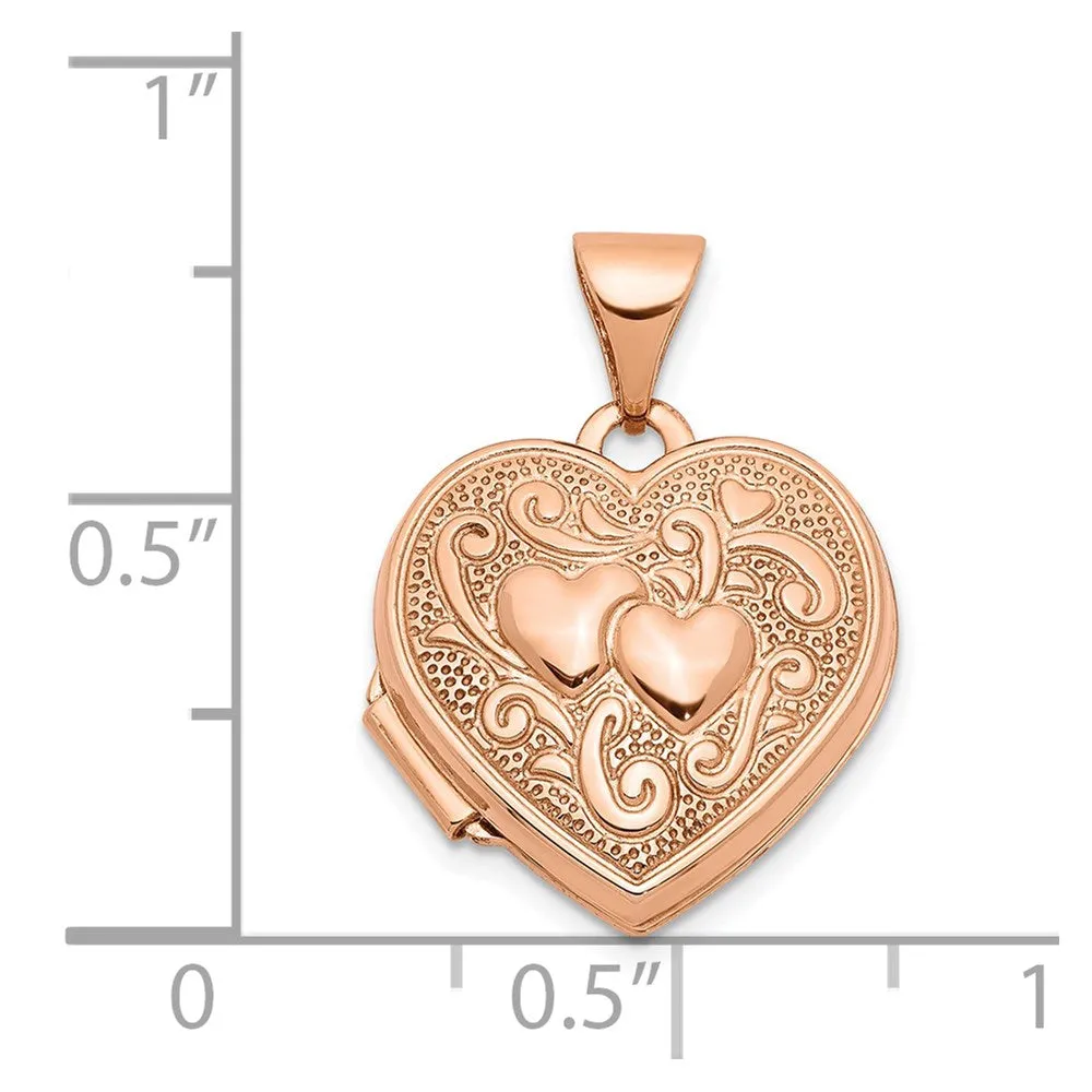 Rose Gold Textured Double Heart Scroll Design 15mm Heart Locket - Model XL659