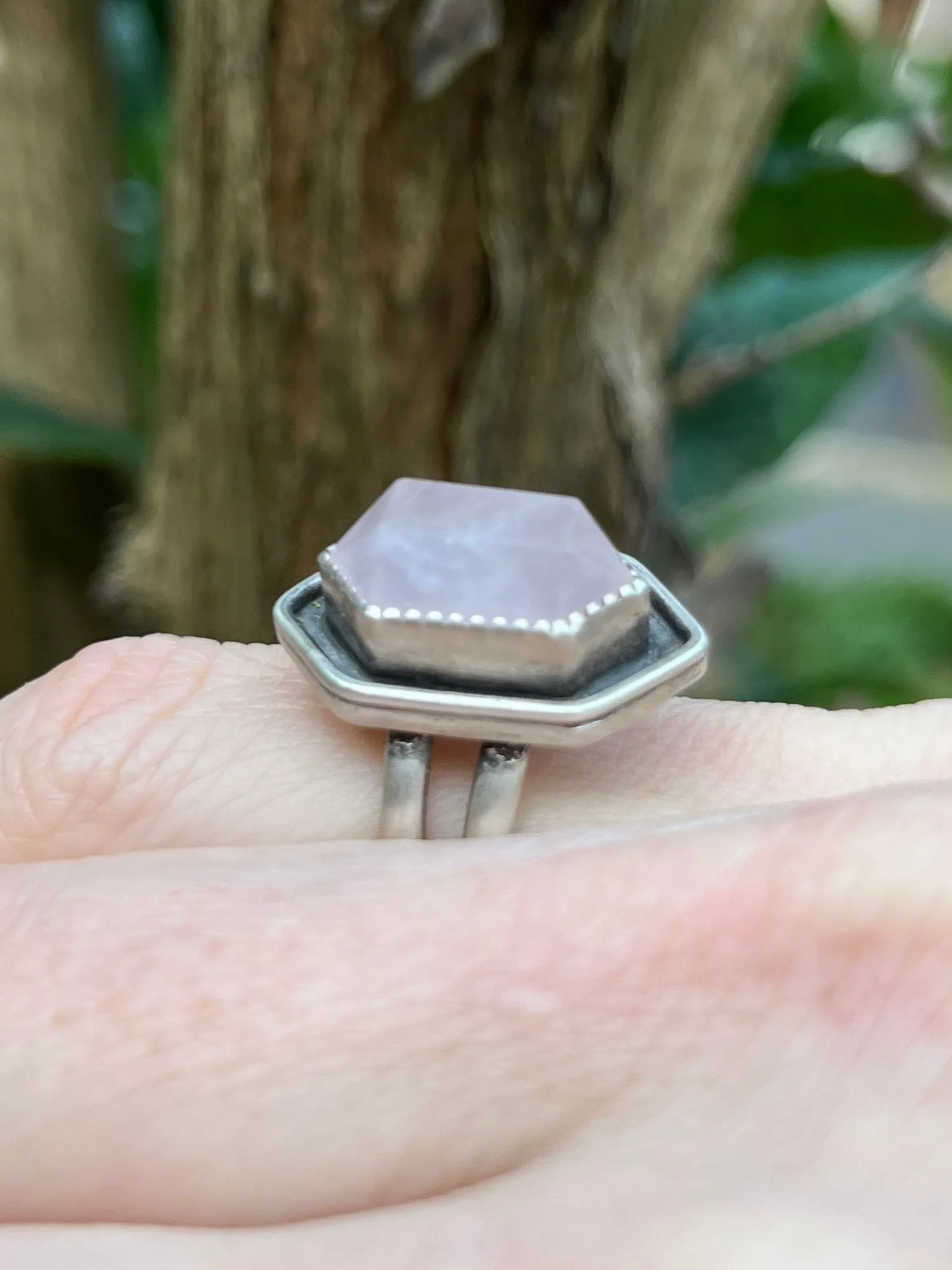 Rose Quartz Crystal Point Reservoir Ring