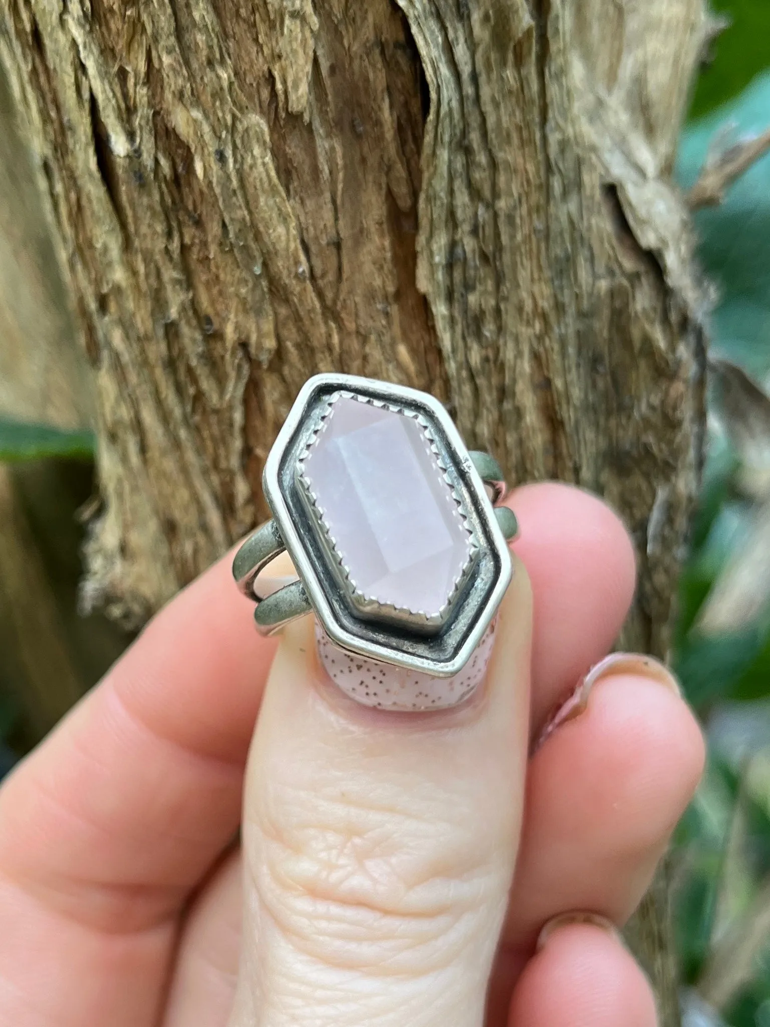 Rose Quartz Crystal Point Reservoir Ring