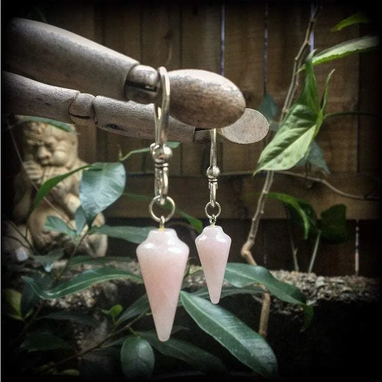 Rose Quartz ear hangers-Gauged earrings