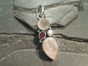 Rose Quartz, Garnet, Pearl, Sterling Silver Pendant